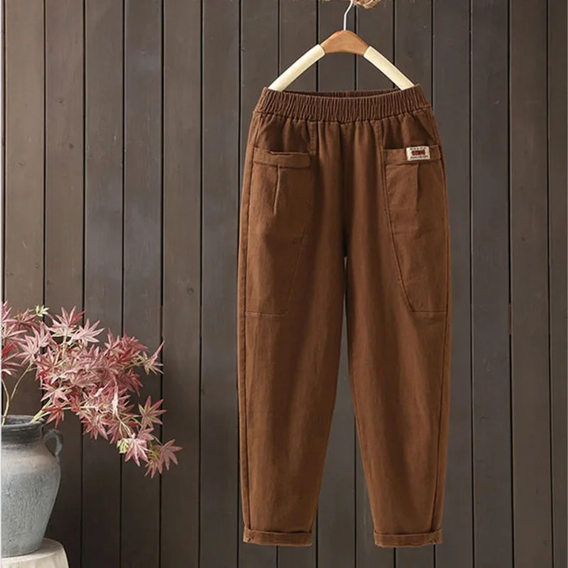 

2024 Korean Women's Pants Spring Autumn Casual Trousers New Female Elastic Waist Twill Cotton Loose Harem Pants Ladies Tide 5XL