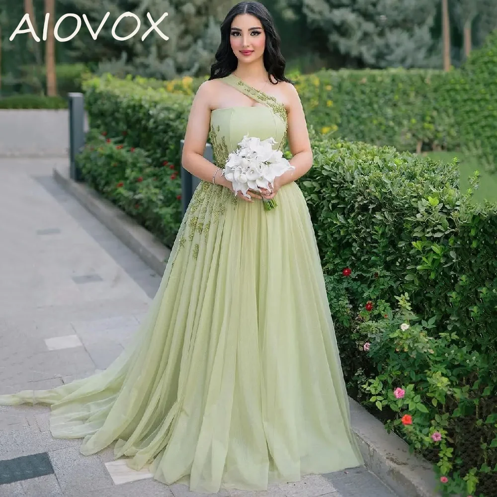 

AIOVOX A-line Party Dresses Exquisite Modern Appliques Beading One Shoulder Court Train Formal Occasion Dress 2024robe de soirée