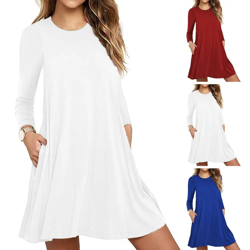 Women Long Sleeve Pleated Swing Loose Dress Solid Color Round Neck Casual Pullover Shirt Dress Autumn Winter Beach Dress Vestido
Women Long Sleeve Pleated Swing Loose Dress Solid Color Round Neck Casual Pullover Shirt Dress Autumn Winter Beach Dress Vestido