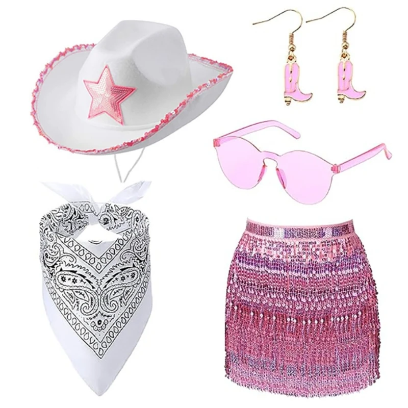 

Vacation Cowboy Hat Kerchief and Sunglasses Surprise Gift for Girl Boys Cowgirl Hat for Carnivals Music Festival