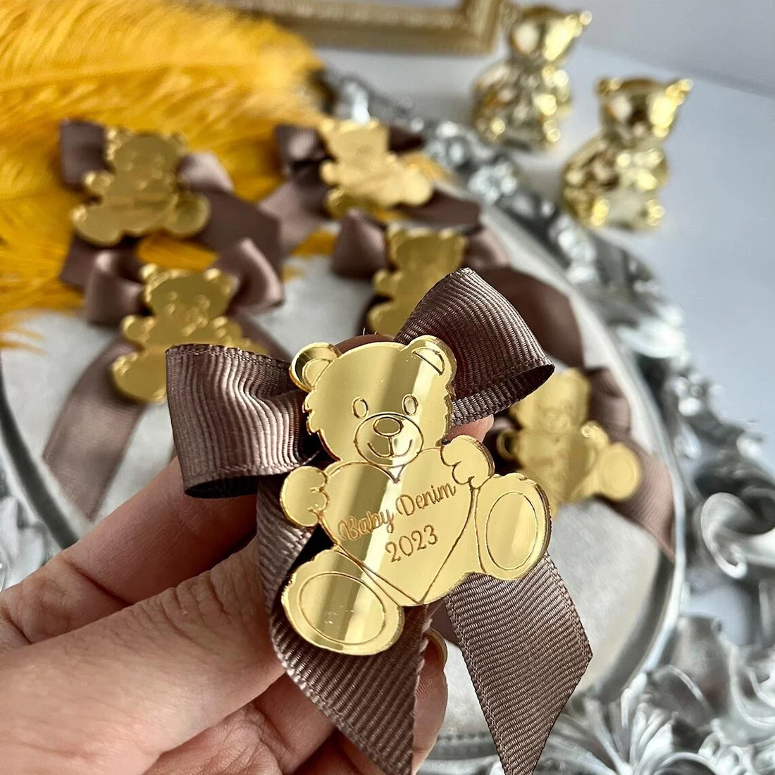

30/50/100pcs Personalized Tags Baby Baptism Little Bear Engraved Table Card Name First Holy Communion Christening Baby Show