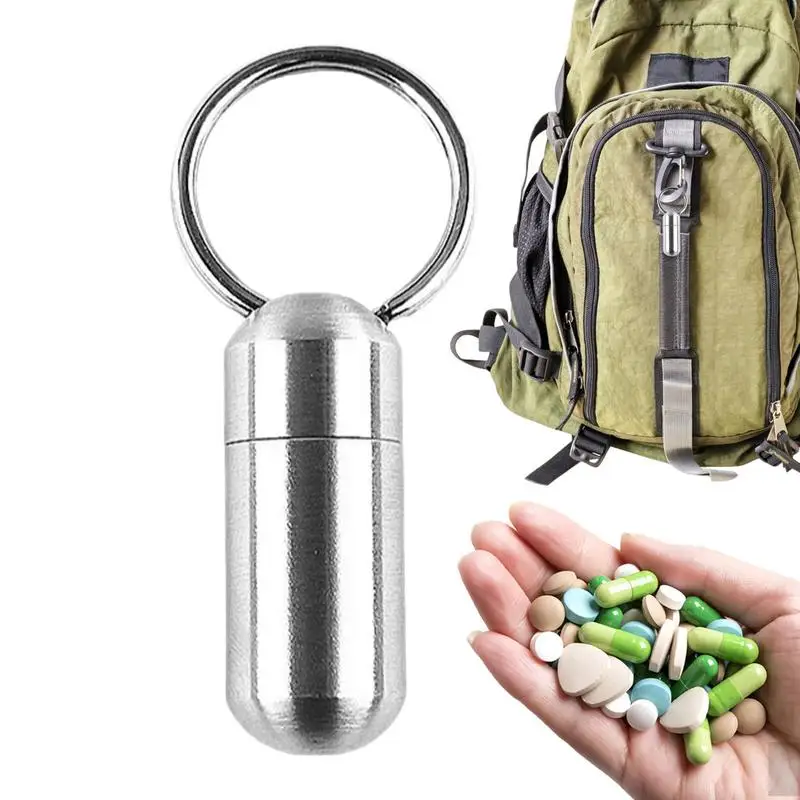 

Stainless Steel Pill Box Portable Thickened Single Pill Keychain Container Multifunctional Pocket Personal Pill Organizers Pill
