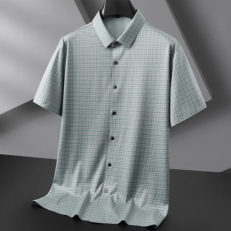 

New Arrival Fahsion Suepr Large Men's Summer Plaid Ice Silk Cool Short Sleeved Shirt Plus Size XL 2XL 3XL 4XL 5XL 6XL 7XL