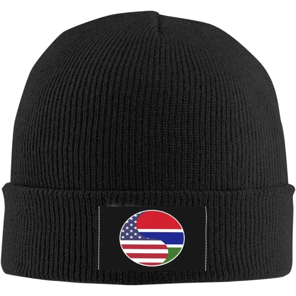 

Шапка-бини Инь Янь в сочетании с флагом Америки и Гамбии для мужчин и женщин, теплая уютная Вязаная Шапка-бини с черепом, акриловые зимние шапки