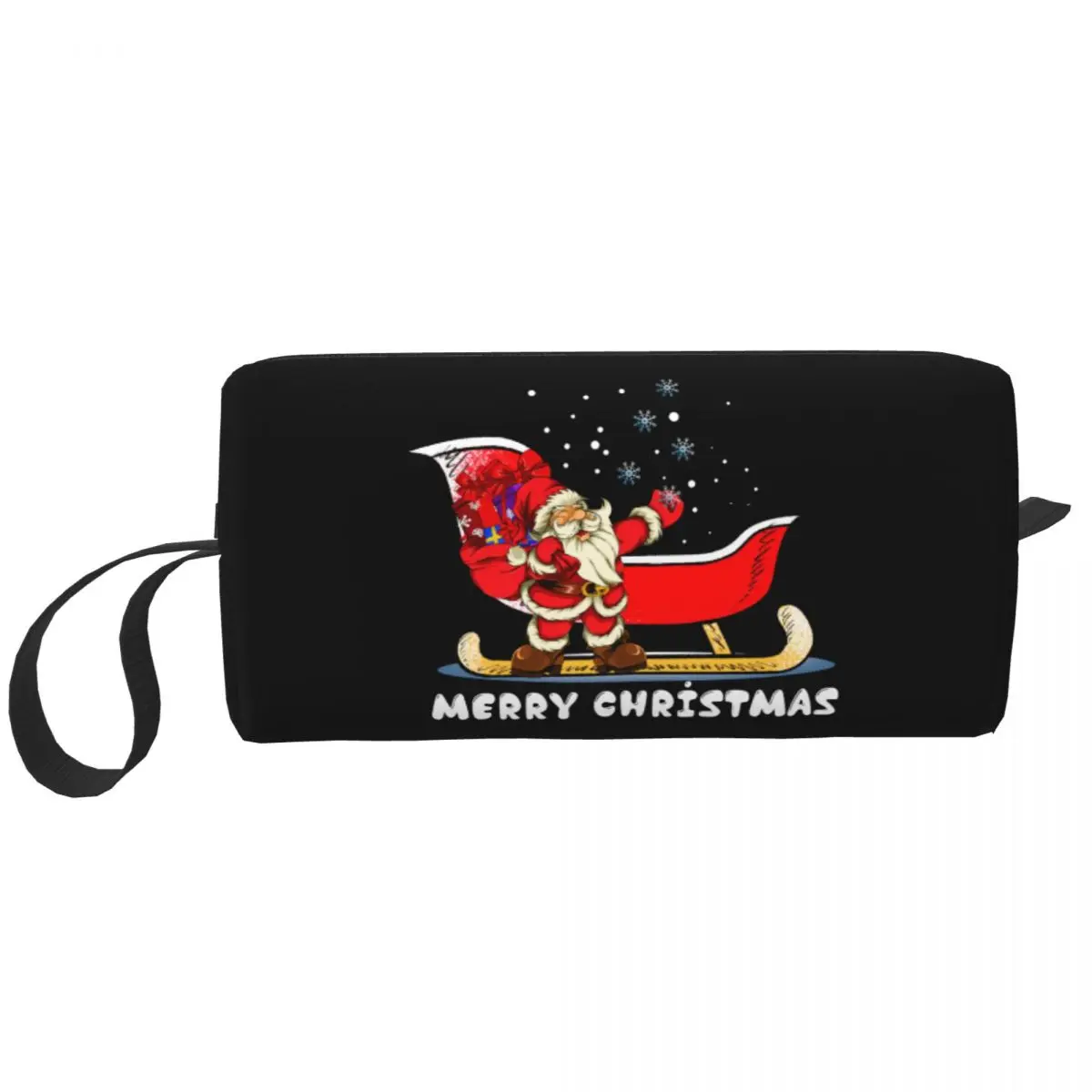

Santa Claus Snowboarding Toiletry Bag for Merry Christmas Jingle Bells Makeup Cosmetic Organizer Ladies Storage Dopp Kit Case