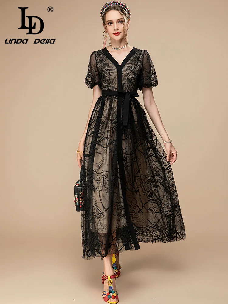 LD LINDA DELLA Fashion Designer Summer Dress Women Puff sleeve Vintage Embroidery Mesh Party Midi Dresses
LD LINDA DELLA Fashion Designer Summer Dress Women Puff sleeve Vintage Embroidery Mesh Party Midi Dresses