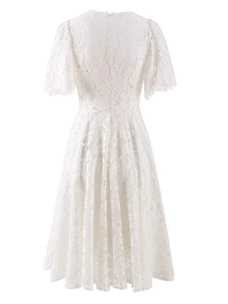 

Женское модельное платье с цветочной вышивкой, белое кружевное платье с коротким рукавом, дизайнерское платье для отпуска, лето 2023