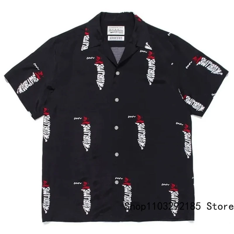 Classic Black White Wacko Maria Short Sleeve Shirts Abstract Letter Print Lapel Shirt Summer Breathable Cotton ワコマリア Tops
Classic Black White Wacko Maria Short Sleeve Shirts Abstract Letter Print Lapel Shirt Summer Breathable Cotton ワコマリア Tops
