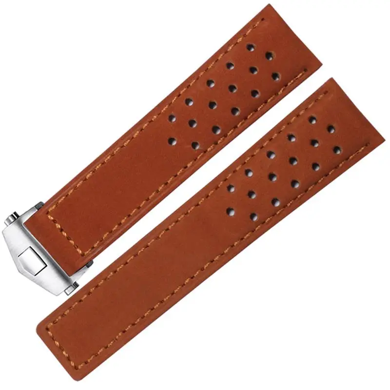 

PCAVO Genuine Leather Watchband For TAG Heuer Watch Strap Folding Buckle 20mm 22mm Cow Leather WatchBands