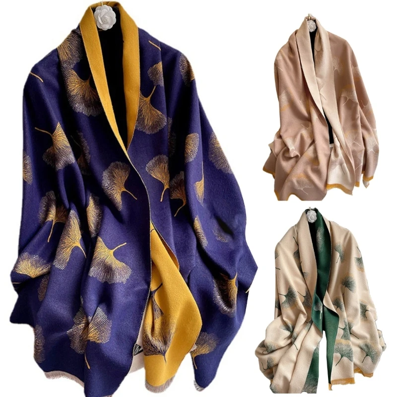 

Leaves Pattern Scarf for Women Winter Warm Shawl Wrap Bandana Female Hijab Autumn Ladies Scarf Winter Windproof Scarves
