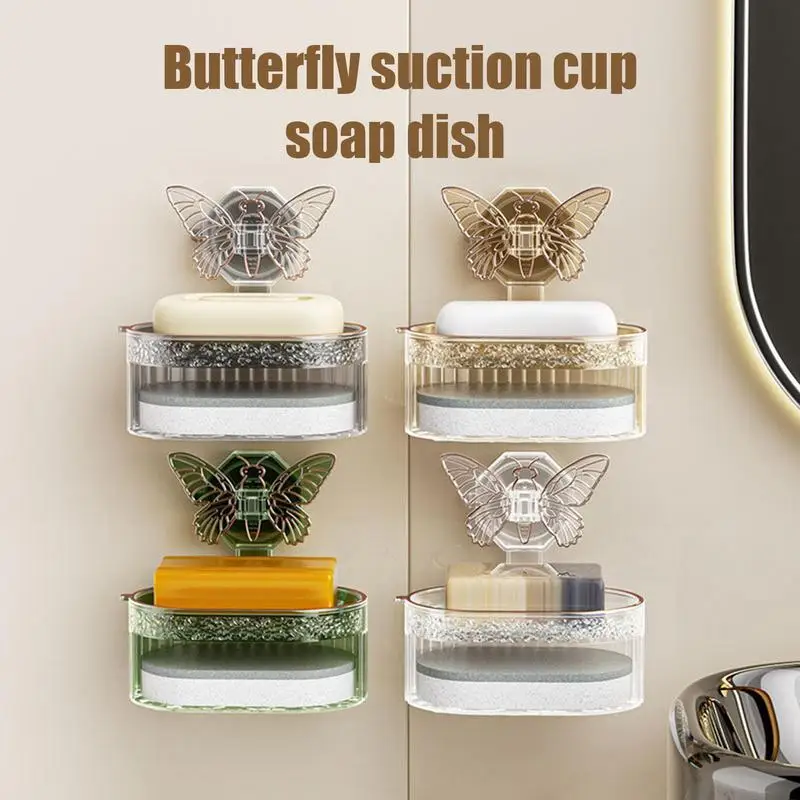 

Soap Dish Wall-mounted Double-layer Drain Soap Holder Suction Cup Self Drainer Soap Rack Soap Container Bathroom Accessories