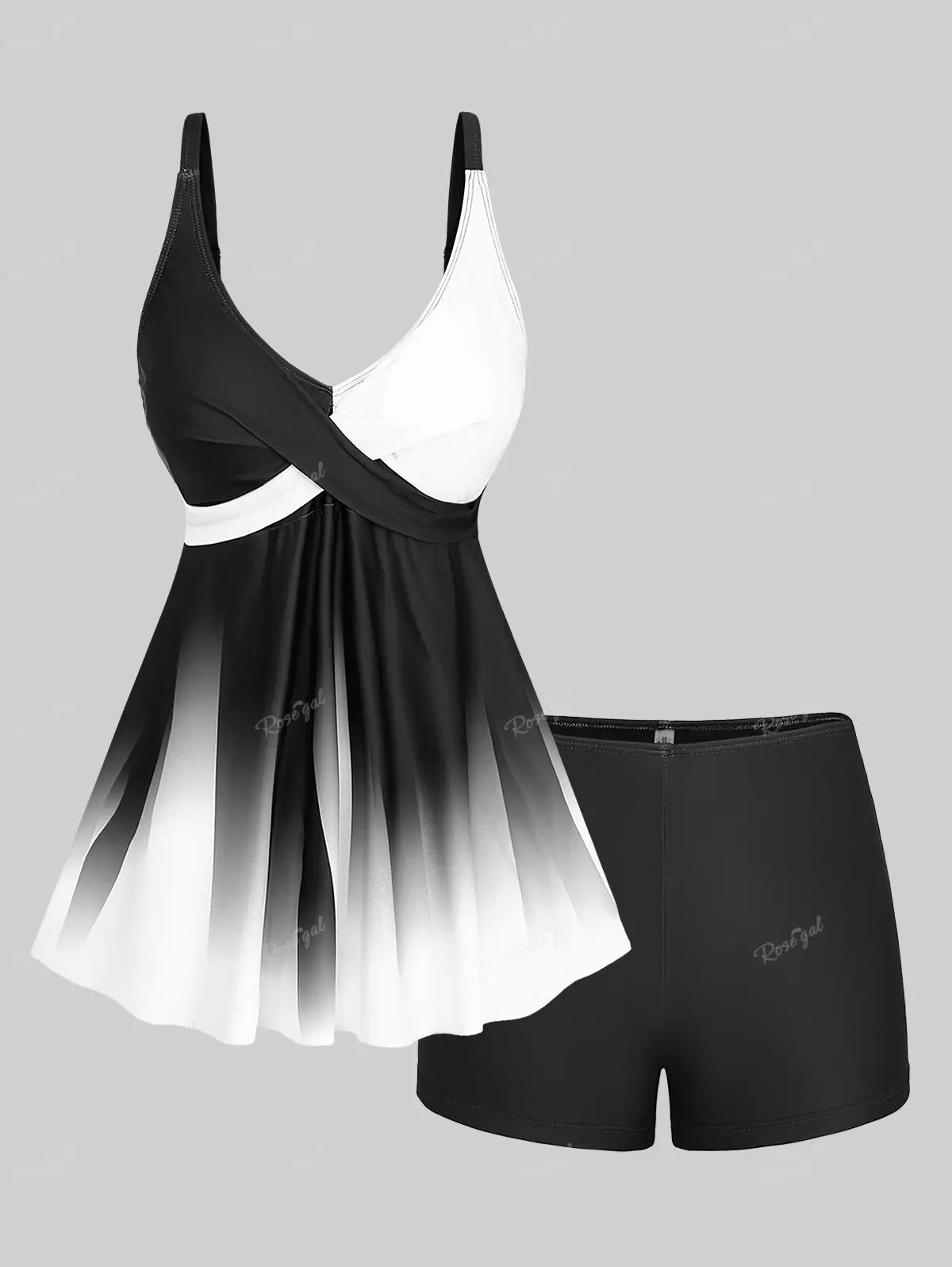 

ROSEGAL Women's Plus Size Curve Tankini Swimwear Tummy Control Two Piece Bathing Suit Backless Ruffled Split Swimsuit