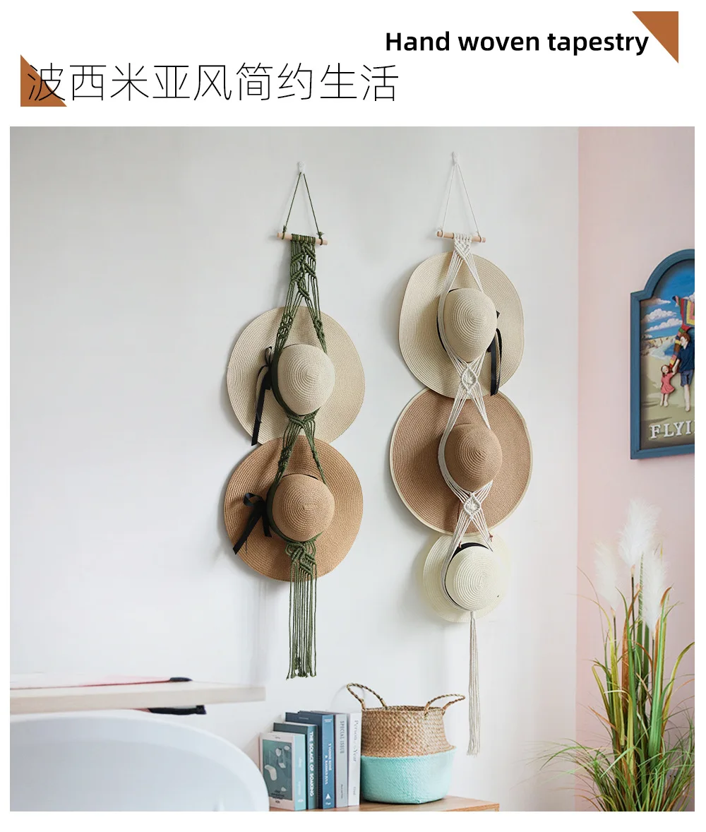 Creative Hand-woven Macrame Tapestry Decoration Boho Wall Hanging Hat Storage Hat Rack Cotton Rope Caps Holder Organizer Display 2 Sda1bccd8d4df467893e553525a662c9dd