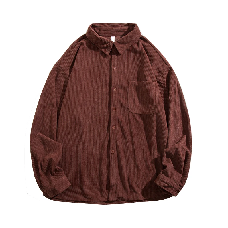 

Мужская Вельветовая рубашка в стиле ретро, свободная однотонная Повседневная однобортная рубашка с карманами и длинными рукавами, топы на весну и осень