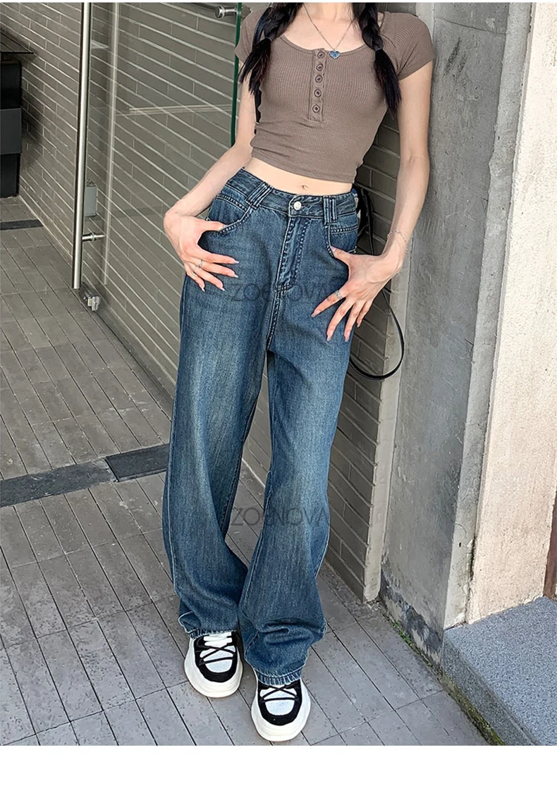 ZOENOVA Maillard 2024 Spring Autumn Fashion Simple Women's Jeans Casual Retro Loose Straight Wide Leg Pants Floor Mopping Jean ZOENOVA Maillard 2024 Spring Autumn Fashion Simple Women's Jeans Casual Retro Loose Straight Wide Leg Pants Floor Mopping Jean