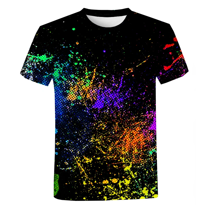 

Rainbow Paint Splatter Print Short Sleeve T-Shirts Mens Womens Trendy 3D Tops T-Shirts Streetwear