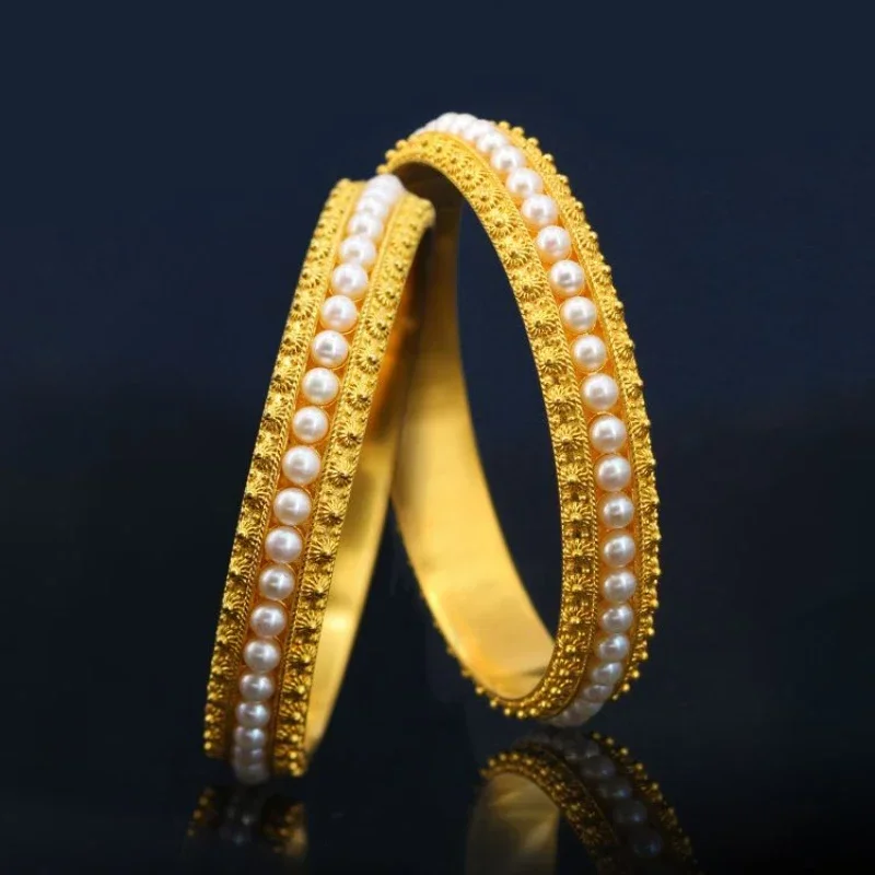 

Новый браслет из старого крафт копия 100% золото 24 к 999 филигранный браслет женский инкрустированный жемчугом модный браслет из 18-каратного золота ювелирные изделия