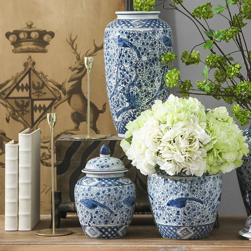 Vintage Ceramic Vase Blue White Bird Tree Vase with Lid Porcelain Pottery Asian Oriental Ginger Jar Vases for Flowers Table Vase
Vintage Ceramic Vase Blue White Bird Tree Vase with Lid Porcelain Pottery Asian Oriental Ginger Jar Vases for Flowers Table Vase