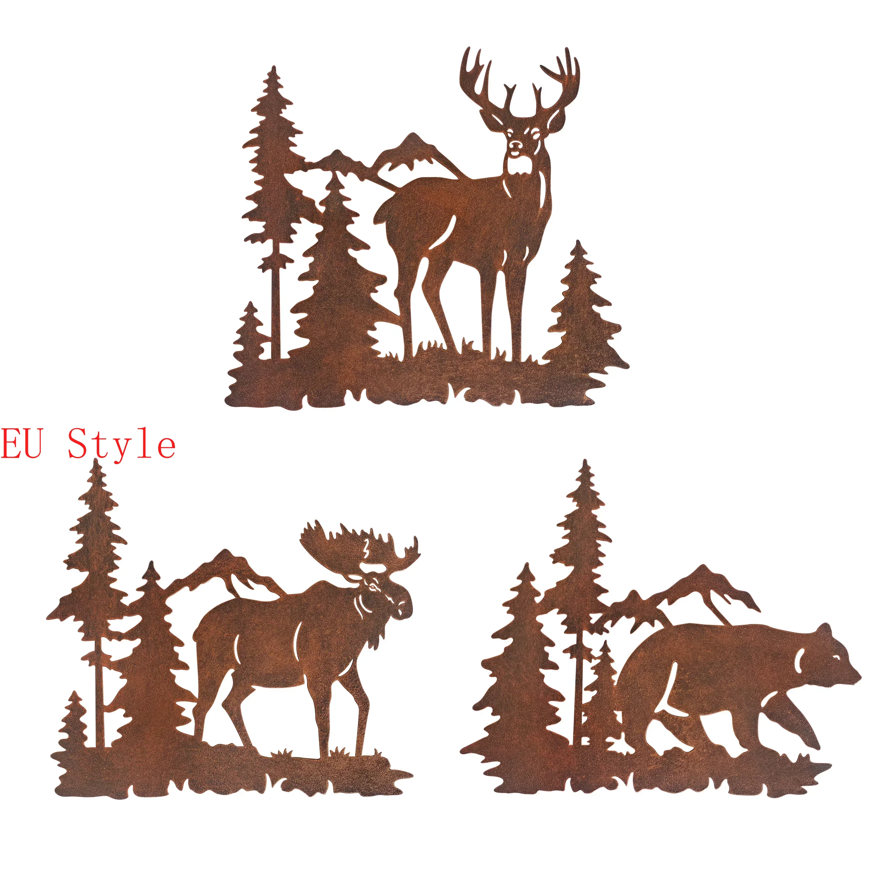 

1pc, Metal Wall Hanging Art Decor Deer Bear Moose in The Forest Pine Tree Set of 3 Rustic Concise Decoration Wall Mounted Decor