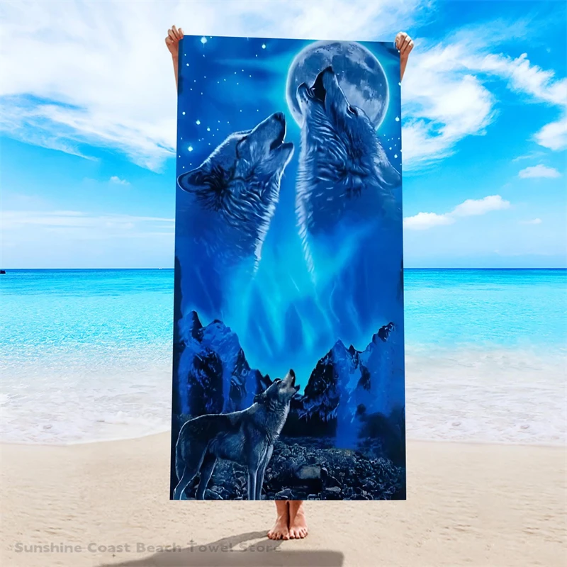 

Moon Wolf Beach Towel for Men Boys Girls Kids Women Hotel Beach Pool Towel Super Soft for Animal Lovers King Size Beach Towel