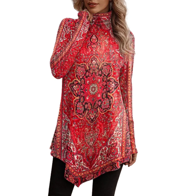 Elegant Ethnic Style Print Tops Women Autumn Winter Turtleneck Pullover Long Sleeve T-Shirt Female Comfortable Casual Loose Tees
Elegant Ethnic Style Print Tops Women Autumn Winter Turtleneck Pullover Long Sleeve T-Shirt Female Comfortable Casual Loose Tees