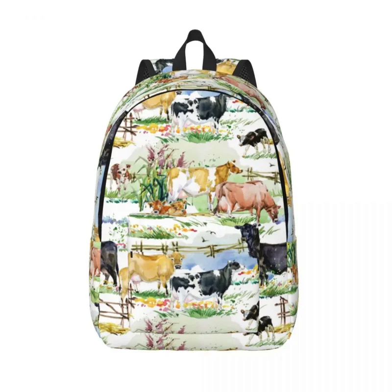 

Watercolor Farm Animal Dairy Cows Backpack Middle High College School Student Village Life Bookbag Men Women Daypack for Travel