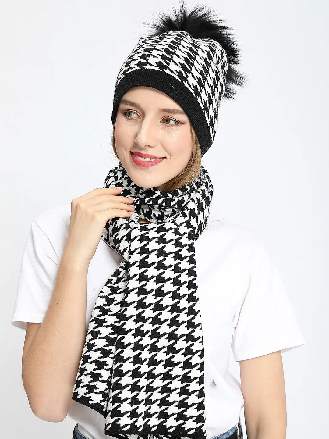 MISSJANEFUR Hat and Scarf Women 2022 Fashion Houndstood Beanie Hat with Fur Pom Pom Knit Long Scarf Neck Warmer Cap Set
MISSJANEFUR Hat and Scarf Women 2022 Fashion Houndstood Beanie Hat with Fur Pom Pom Knit Long Scarf Neck Warmer Cap Set