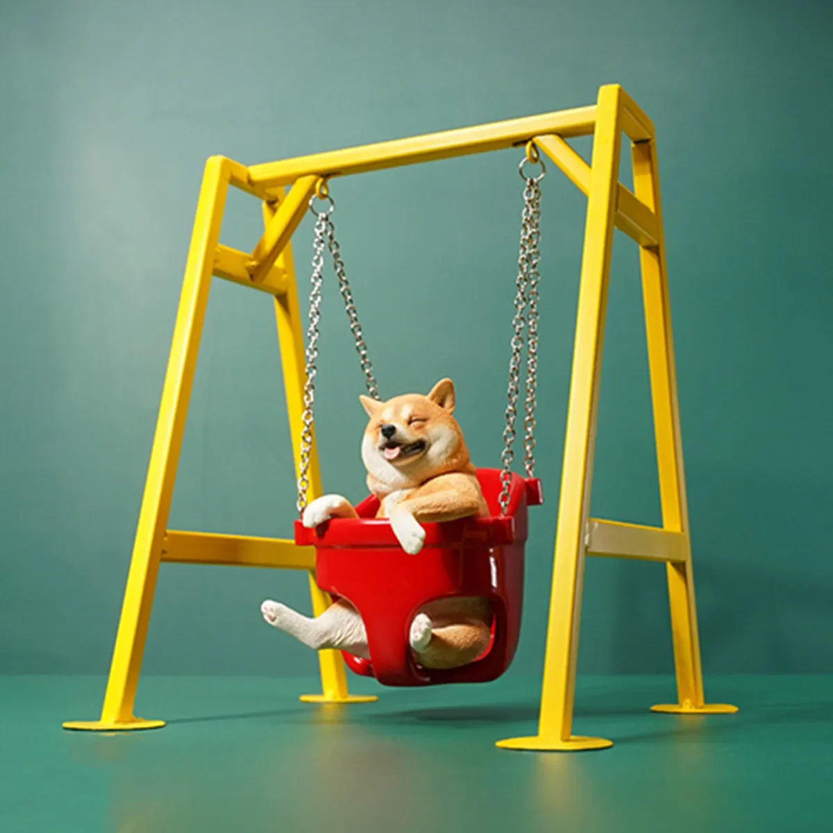 

JXK 1/6 Shiba Inu On A Swing Model Pet Dog Pendant Animal Collector Decoration Desk Accessories Creative Funny Gift Toy