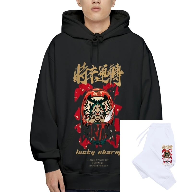 

Men's SweaHoody Outerwear 2021 Chinese Style Lucky Printed Warm Outerwear Summer Hip Hop Casual Cotton Hoody Outerwears Autumn