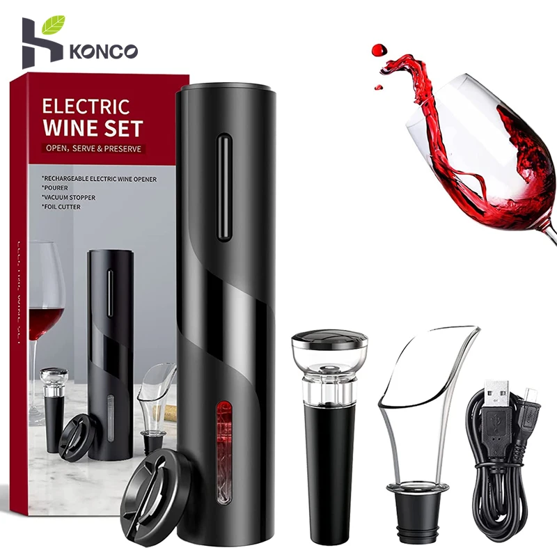 

Konco Electric Wine Bottle Opener,Automatic Corkscrew Gift Set, Powered Cork Remover Foil Cutter Kit,Kitchen Bar Tool Can Opener