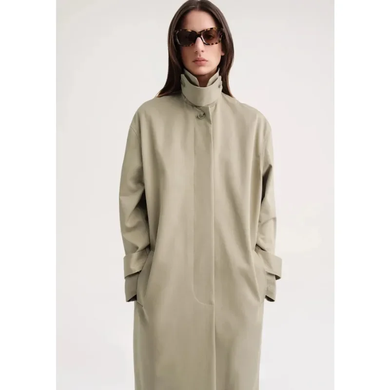 

Женский Тренч TT, зимнее длинное пальто 2023 года, хлопковая куртка с воротником-стойкой, длинная версия, винтажное классическое пальто из искусственной кожи