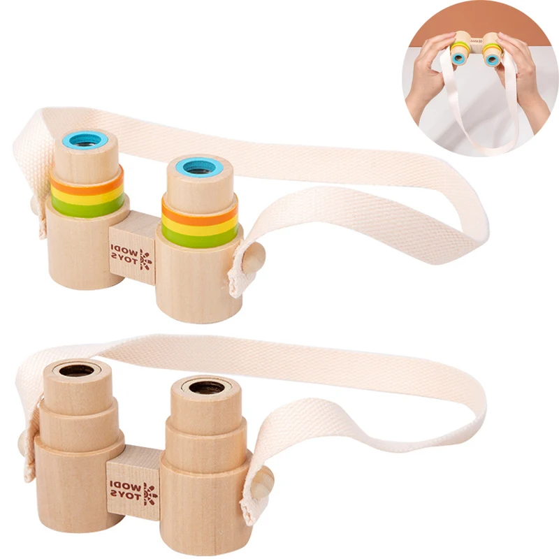 

1Pcs Magnification Telescope Children Toy Pendant Wooden Binocular Baby Block Montessori Wooden Gift Outdoor Photo Prop Toy