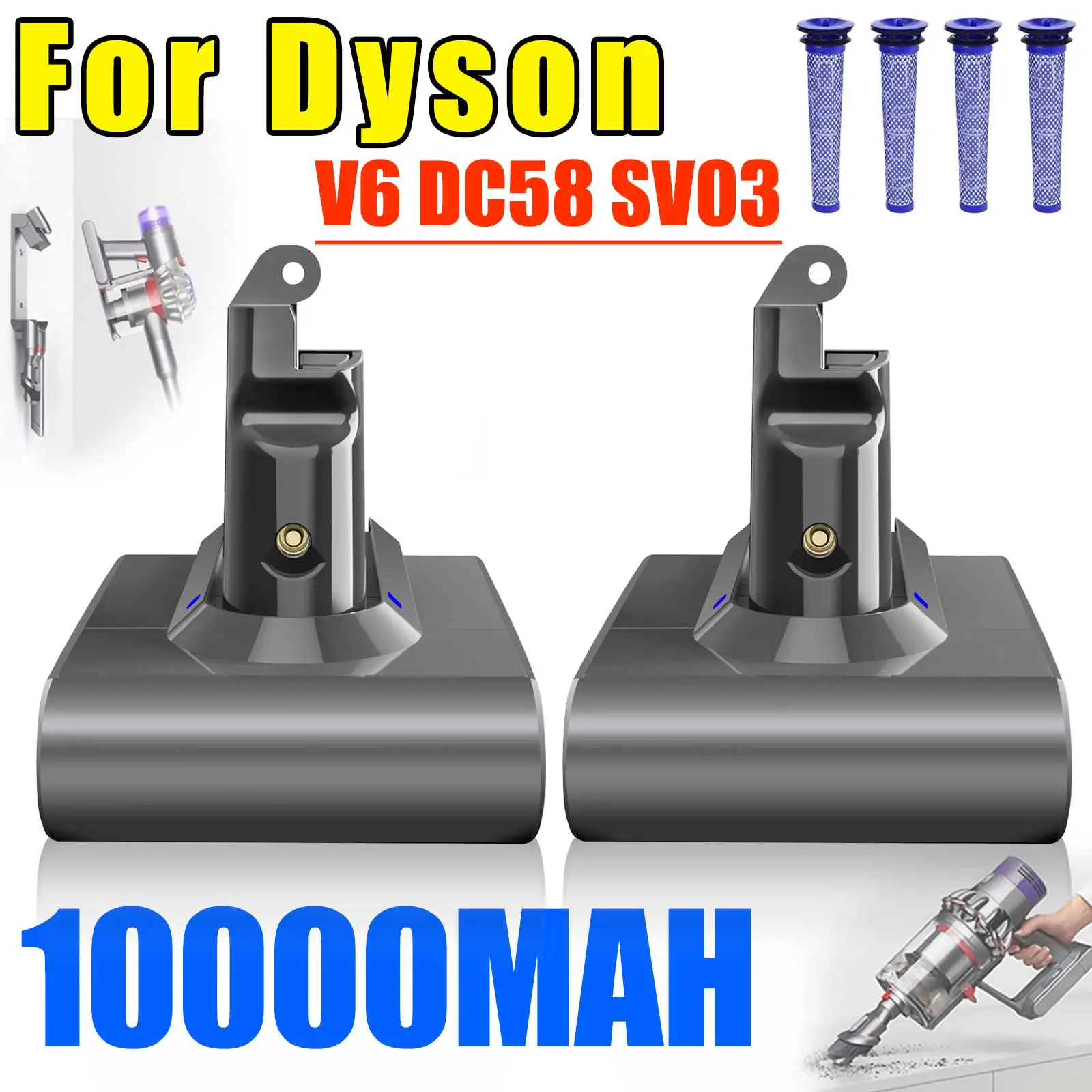 10.0AH For Dyson V6 Battery Vacuum Cleaner Battery For V6 SV03 SV05 SV07 SV09 DC62 DC58 DC59 DC61 DC74 + Filter
10.0AH For Dyson V6 Battery Vacuum Cleaner Battery For V6 SV03 SV05 SV07 SV09 DC62 DC58 DC59 DC61 DC74 + Filter