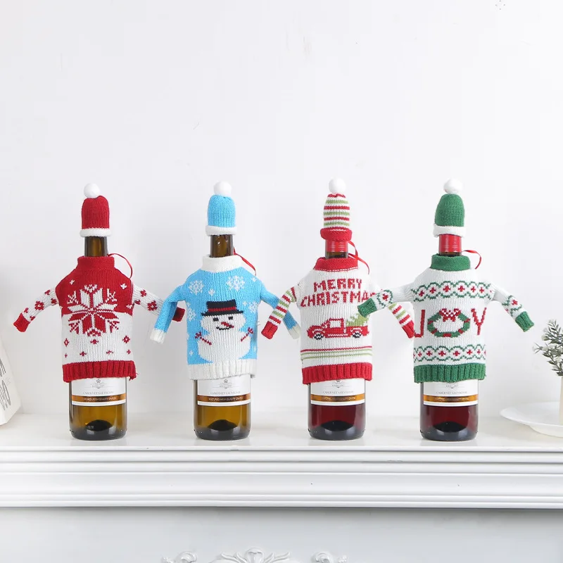 

Рождество четыре стиля милый вязаный чехол для винной бутылки семейная фотосессия Дед Мороз Снеговик Декор 2024 новый год