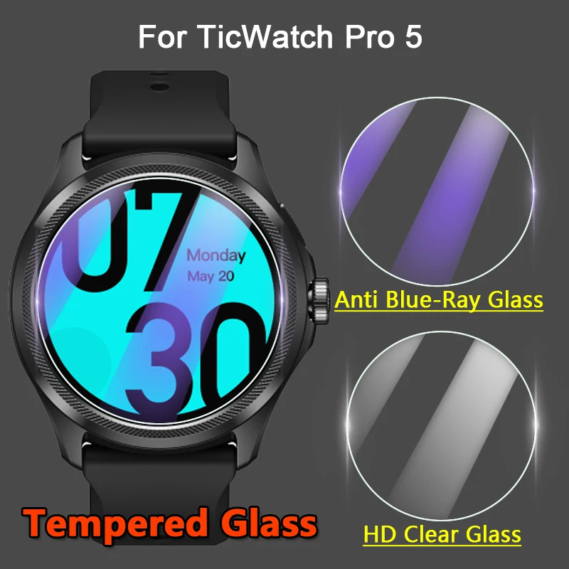 

5Pcs Screen Protector For TicWatch Pro 5 Smart Watch 2.5D 9H Ultra Clear / Anti Blue-Ray Tempered Glass Guard Front Tough Film
