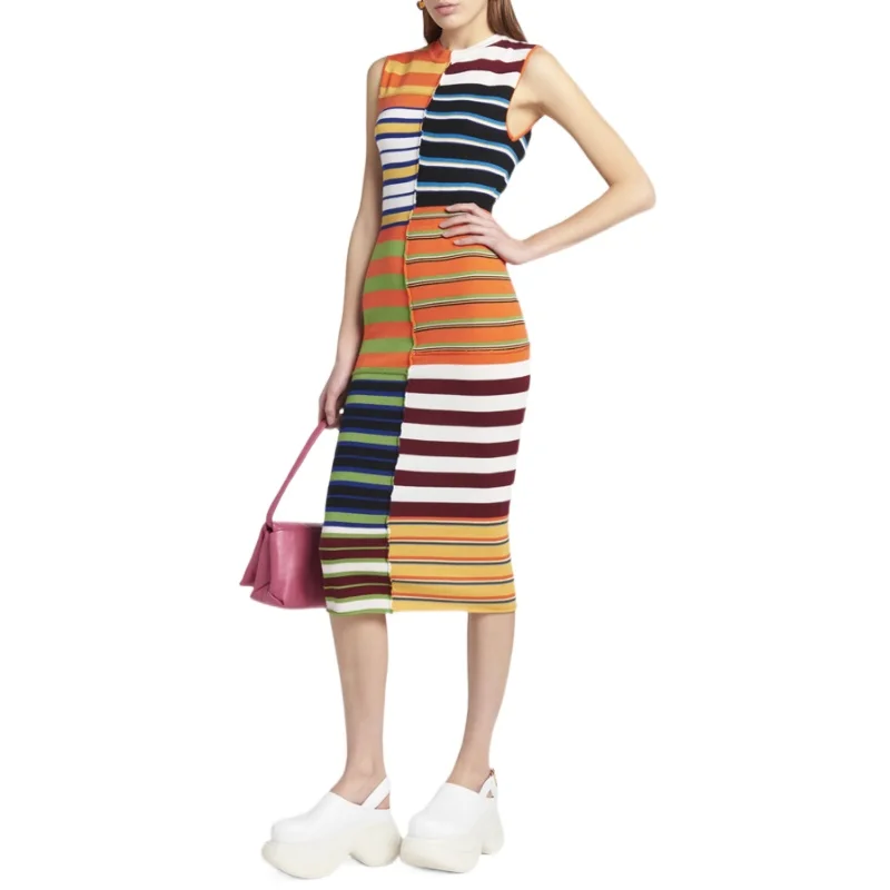 Striped Print Color Blocking Knit Dress Temperament Female Sexy and Elegant Elastic Long Dress 2023 Summer New Women Clothing
Striped Print Color Blocking Knit Dress Temperament Female Sexy and Elegant Elastic Long Dress 2023 Summer New Women Clothing