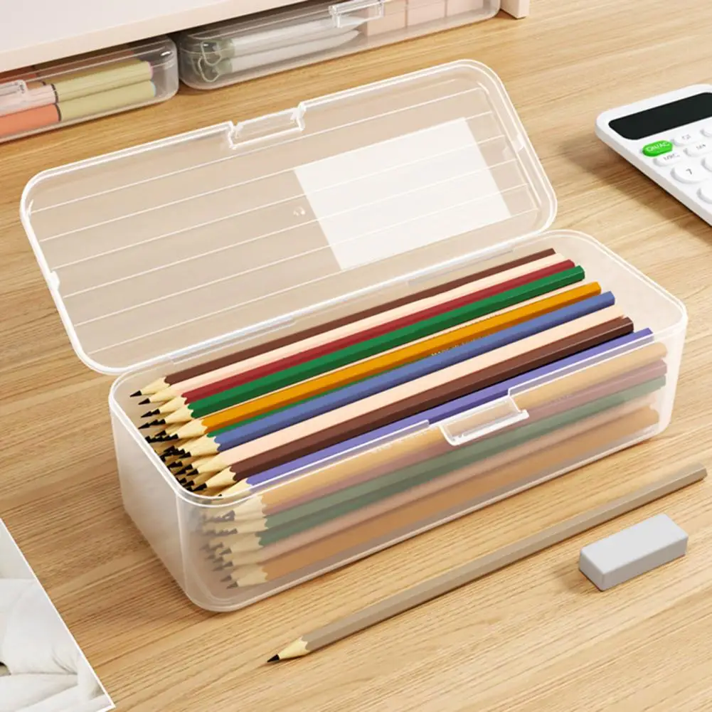 

Pencil Case Large Capacity Space-Saving Transparent Plastic Storage Box Simple Matte Clear Case For Home School Office Supplies