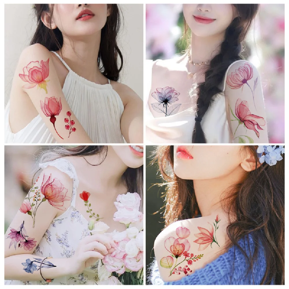 

Watercolor Flower Women's New Cherry Blossom Petals Painting Disposable Waterproof and Anti Sweat Temporary Tattoo Sticker