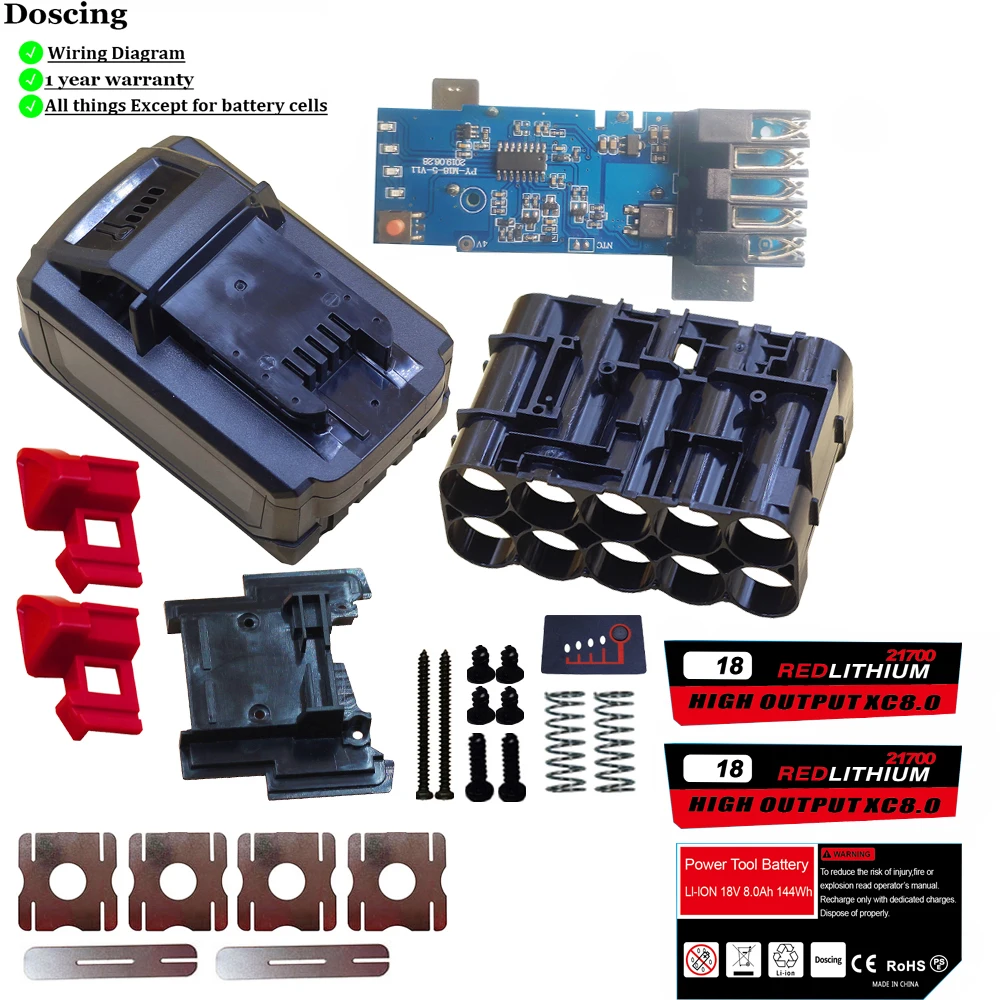 Чехол для литийионного аккумулятора Milwaukee M18B6, 10 шт. по 21700, для инструментов, 48-11-1860, 48-11-1850, 1820
Чехол для литийионного аккумулятора Milwaukee M18B6, 10 шт. по 21700, для инструментов, 48-11-1860, 48-11-1850, 1820