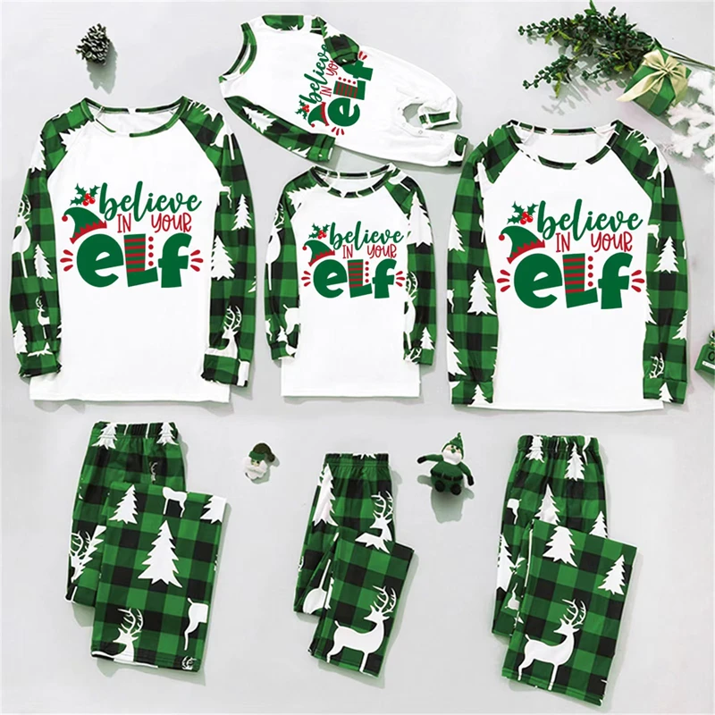 

2024 Christmas Pajamas Family Matching Outfits Elf Father Mother Kids Pajamas Set Daddy Mommy and Me Pj's Clothes Baby Romper