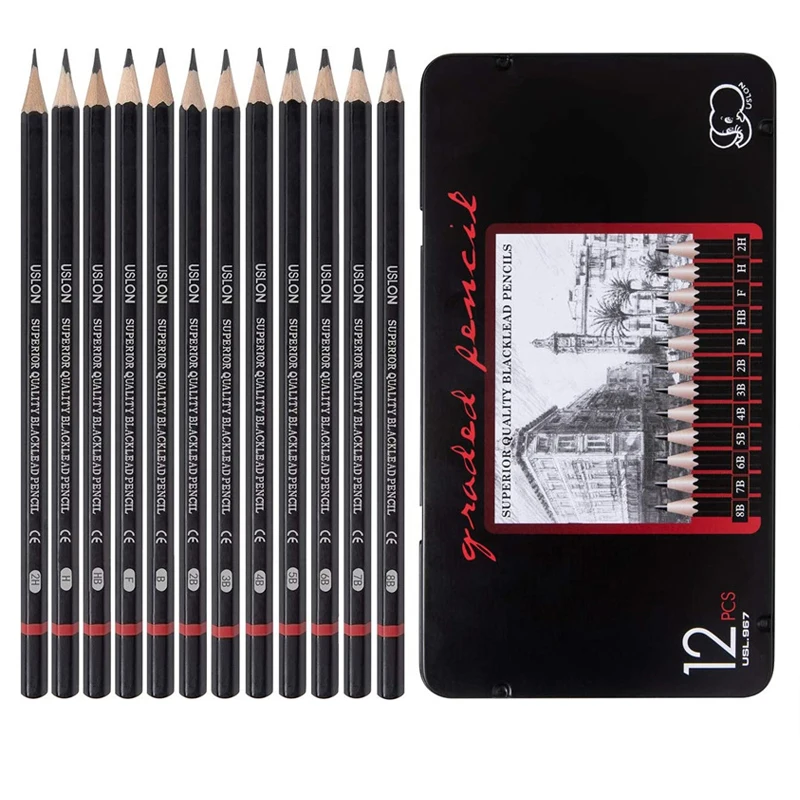 

12Pcs Professional Pencil Set Drawing Sketch Pencils Art for Drawing Graphite Pencils(8B - 2H) for Beginners Pro Artists