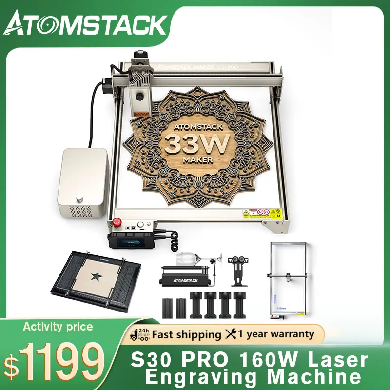 ATOMSTACK S30 Pro Powerful 160W Laser Engraving Cutting Machine Diode 33W Output Metal Engraver Built in Air Assist APP Control
ATOMSTACK S30 Pro Powerful 160W Laser Engraving Cutting Machine Diode 33W Output Metal Engraver Built in Air Assist APP Control
