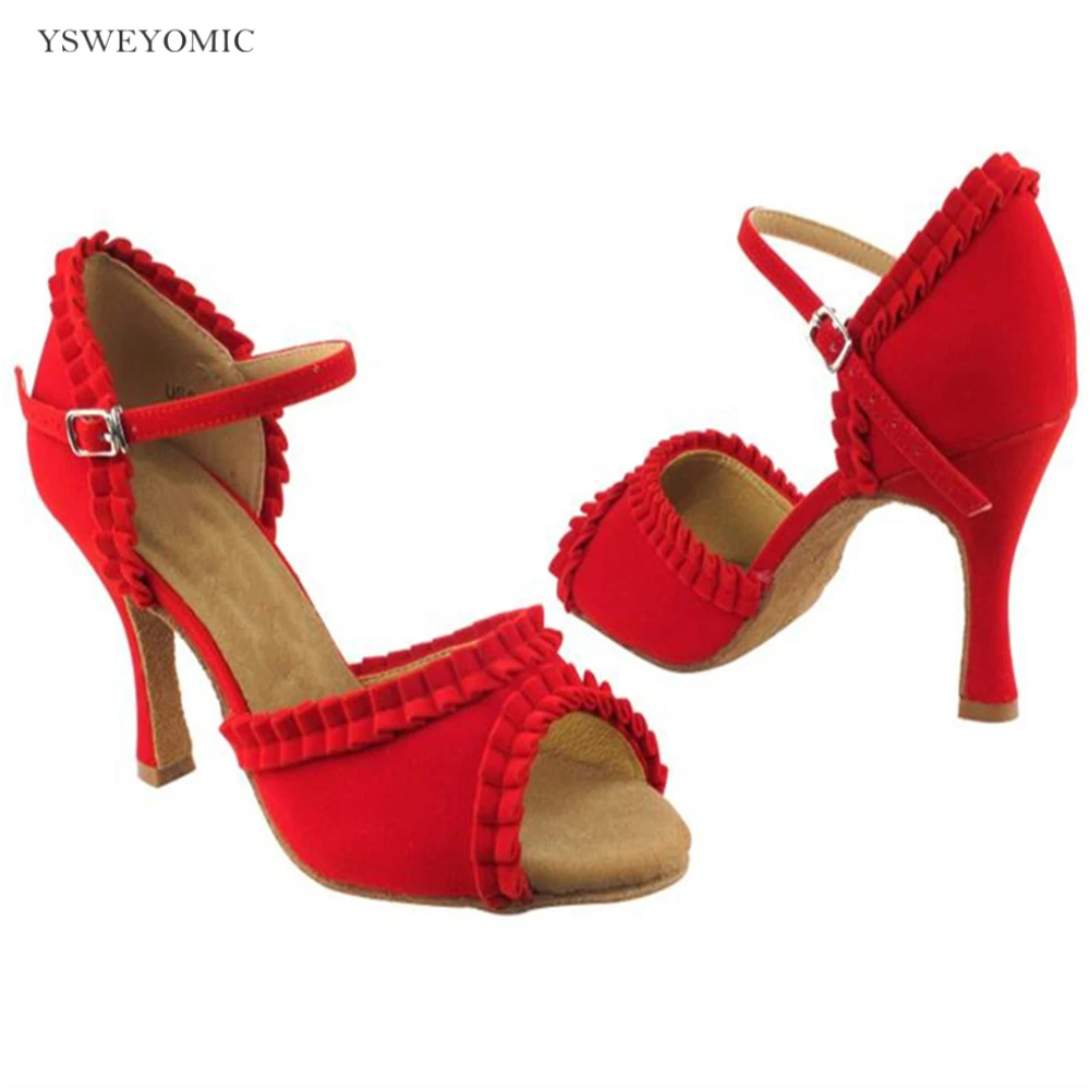 Salsa Dance Shoes Women 2023 Summer Style Red Flock Suede Sole Ballroom Dance Shoes Latin Women Dance Heels Customized 
Salsa Dance Shoes Women 2023 Summer Style Red Flock Suede Sole Ballroom Dance Shoes Latin Women Dance Heels Customized