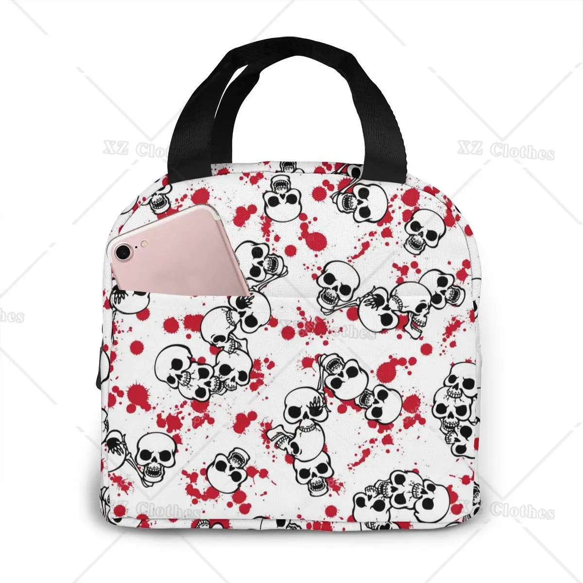 

Sugar Skull Canvas Portable Cooler Lunch Bag Fashion Thermal Insulated Food Bags Lunch Box Bag for Men Women Kids Picnic Trip