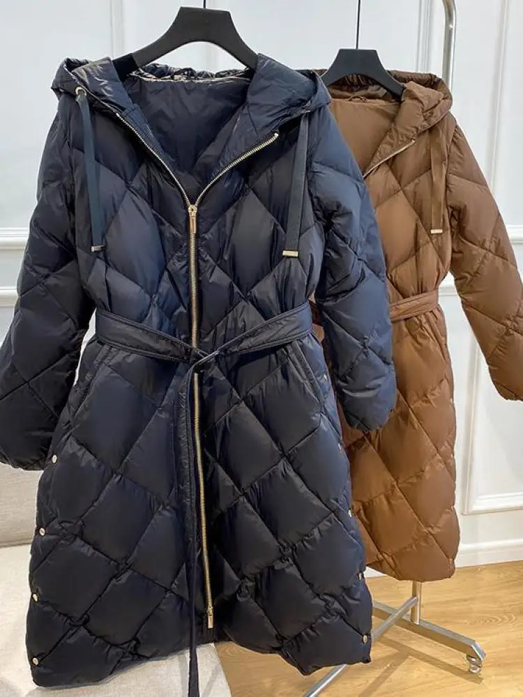 Winter Warm Long Down Puffer Jacket Women High Quality 90% White Duck Down Coat Female Hooded Long Thick Outwear With Belt
Winter Warm Long Down Puffer Jacket Women High Quality 90% White Duck Down Coat Female Hooded Long Thick Outwear With Belt