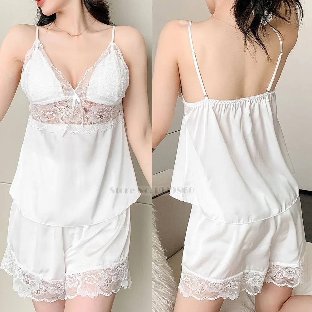 Summer Female Pajamas Set Strap Top&Shorts Sexy Lace Trim Chemise Sleepwear Intimate Lingerie Loose Satin Homewear Lounge Wear
Summer Female Pajamas Set Strap Top&Shorts Sexy Lace Trim Chemise Sleepwear Intimate Lingerie Loose Satin Homewear Lounge Wear