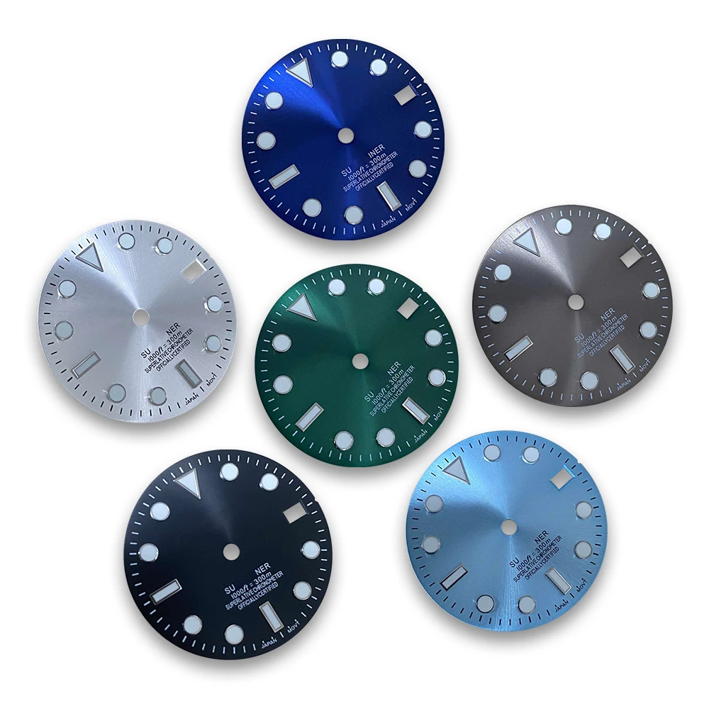 

28.5mm S Logo SUB Sunray Dial Suitable For Japan NH35/NH36 Movement Green Luminous Watch Modification Accessories