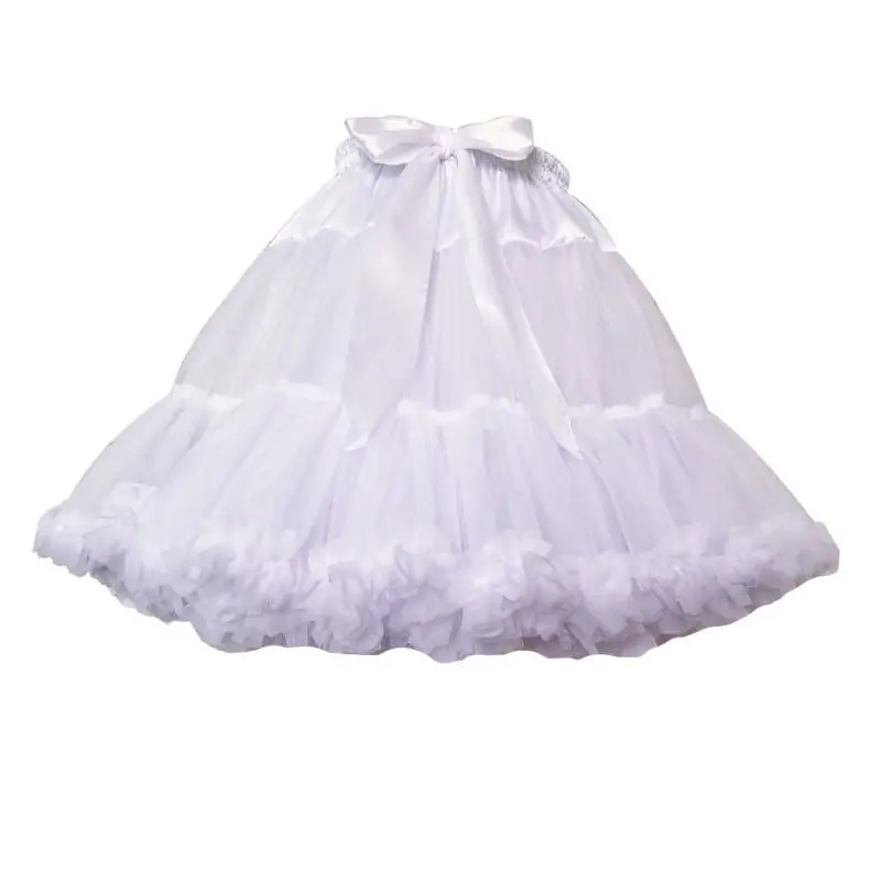 

Women Girls Ruffled Short Petticoat Solid White Color Fluffy Bubble Tutu Skirt Puffy Half Slip Prom Crinoline Underskirt No Hoop