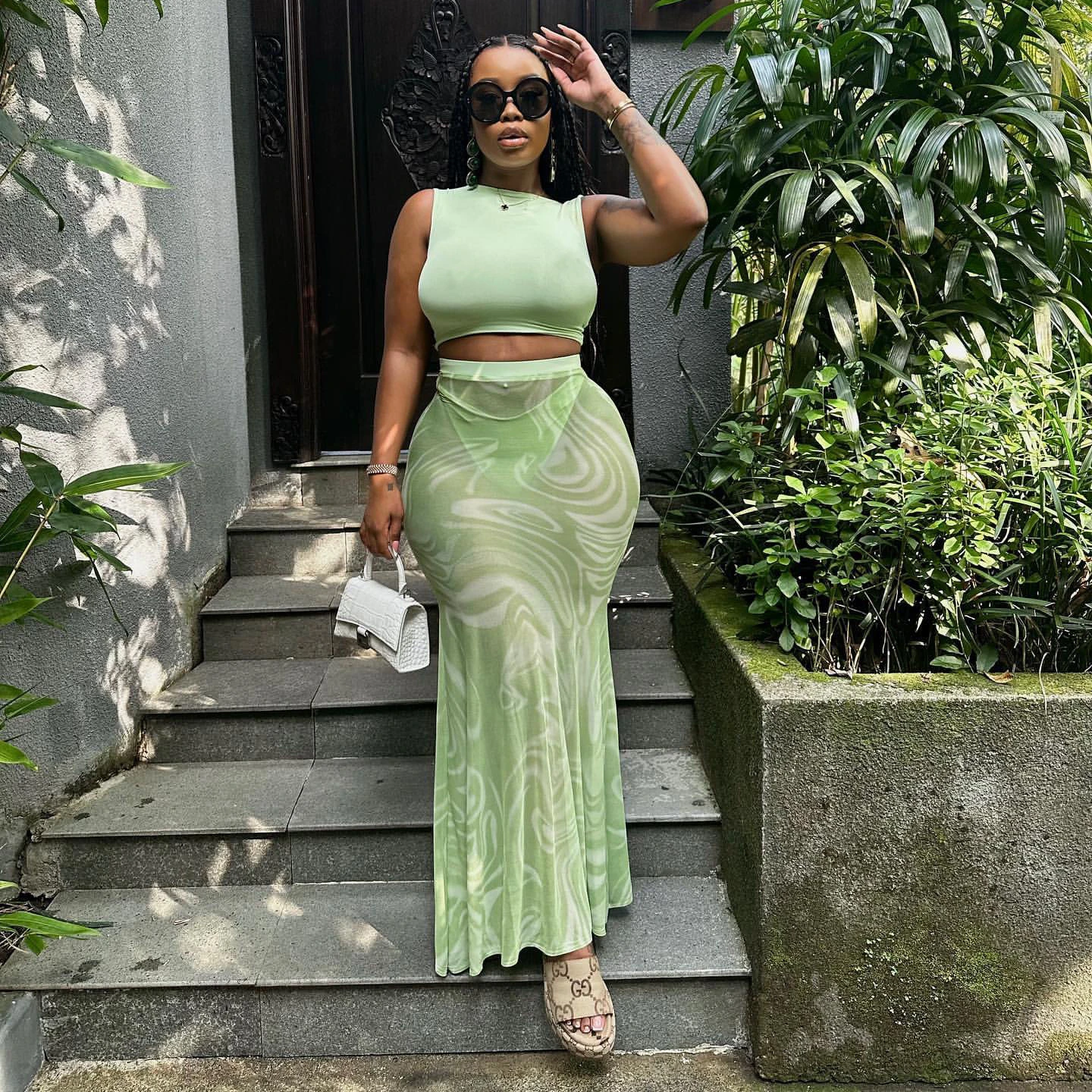 Sexy Two Piece Set Womens Outfits Printed See Through Round Neck Sleeveless Crop Top Long Skirt Ladies Elegant Clothing
Sexy Two Piece Set Womens Outfits Printed See Through Round Neck Sleeveless Crop Top Long Skirt Ladies Elegant Clothing