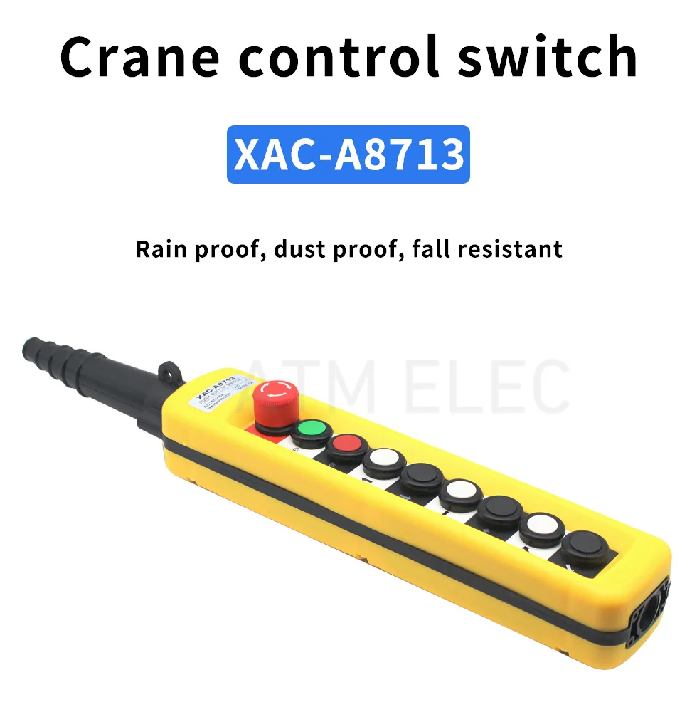 XAC-A8713 Waterproof Traffic Crane Control Push Button Switch Box for Hoist Up Down Left Right Emergency Stop Switch Yellow
XAC-A8713 Waterproof Traffic Crane Control Push Button Switch Box for Hoist Up Down Left Right Emergency Stop Switch Yellow